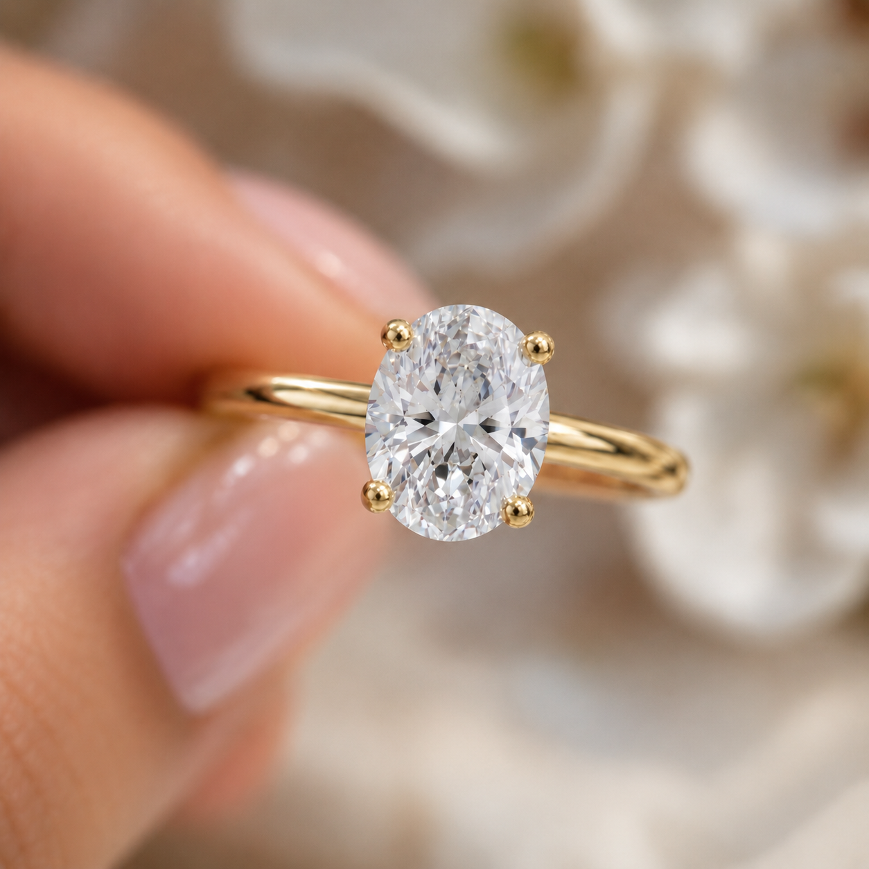 14K Gold 1 Carat Oval Cut Lab Grown Diamond Solitaire Engagement Ring
