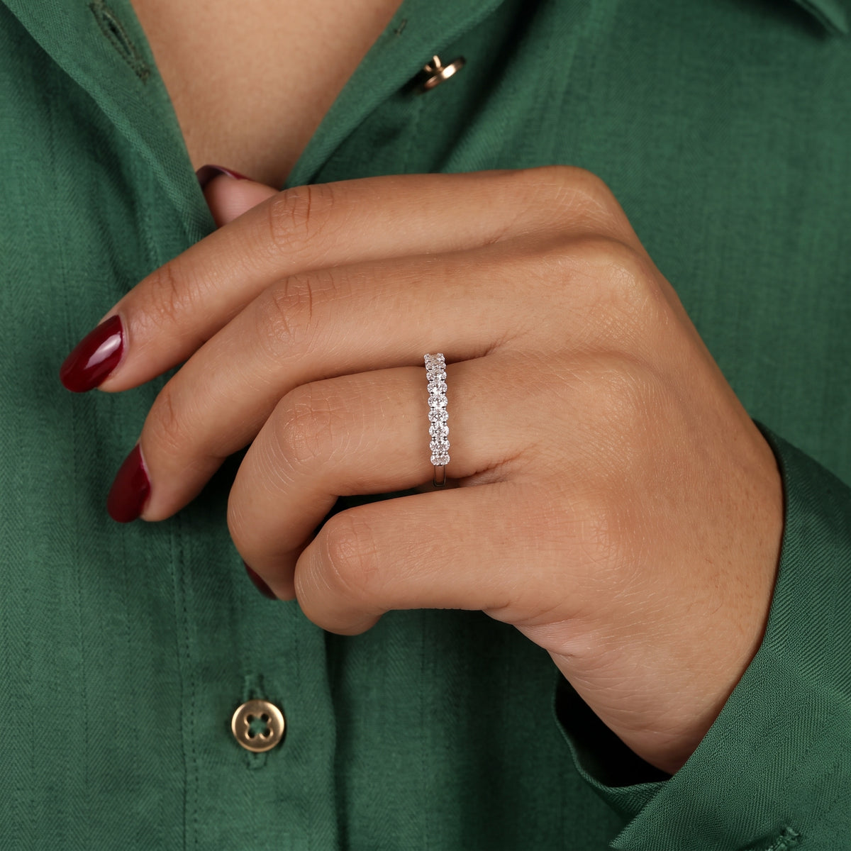 oval cut diamond half eternity wedding band