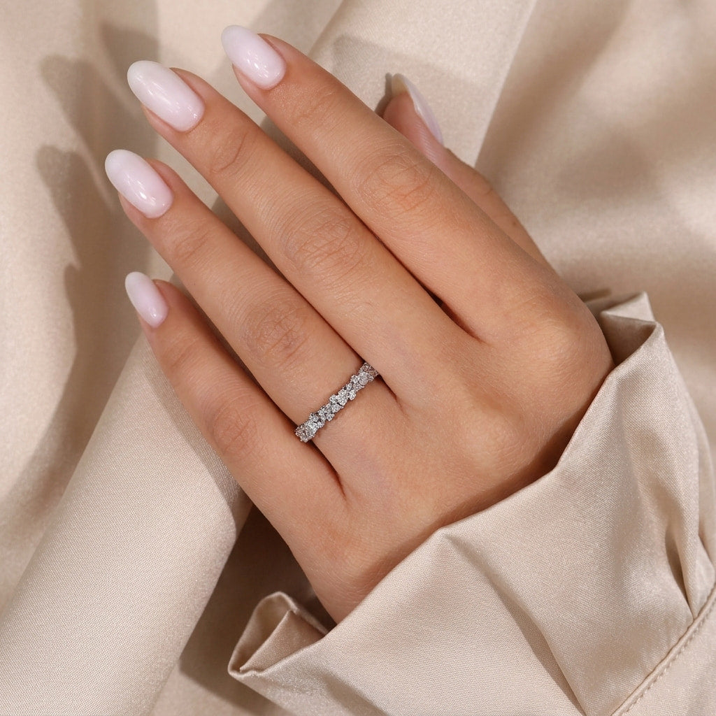 cluster pear and round cut wedding band