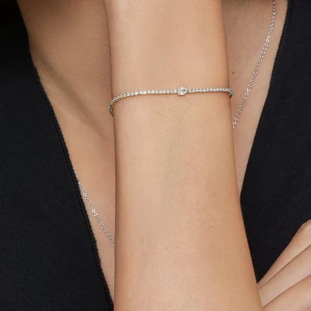 pear cut accent diamond tennis bracelet