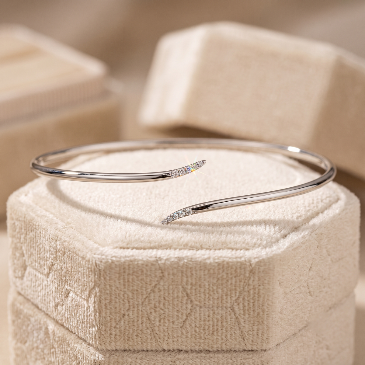 tapered diamond open bypass cuff bangle