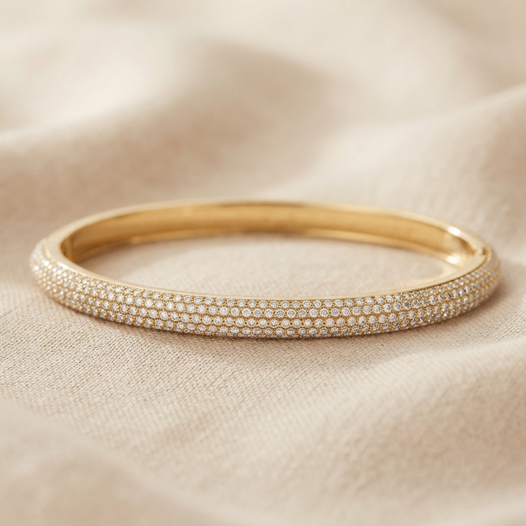 multi-row micro-pavรฉ diamond hinged bangle bracelet