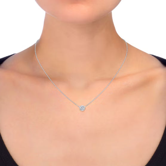 bezel set lab grown diamond solitaire pendant necklace