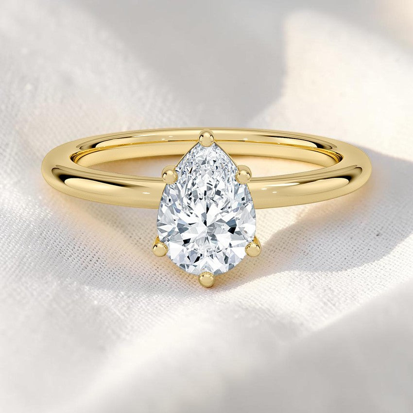 14K Gold 1 Carat Pear Cut Lab Grown Diamond Solitaire Engagement Ring