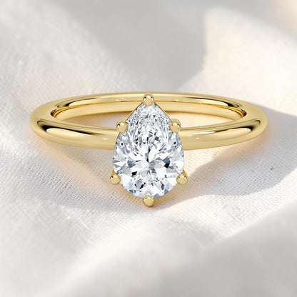 14K Gold 1 Carat Pear Cut Lab Grown Diamond Solitaire Engagement Ring