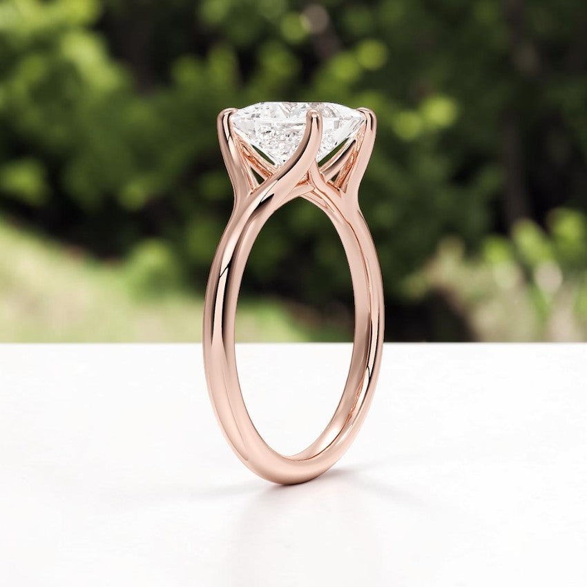 14K Gold 1 Carat Princess Cut Lab Grown Diamond Cathedral Solitaire Engagement Ring
