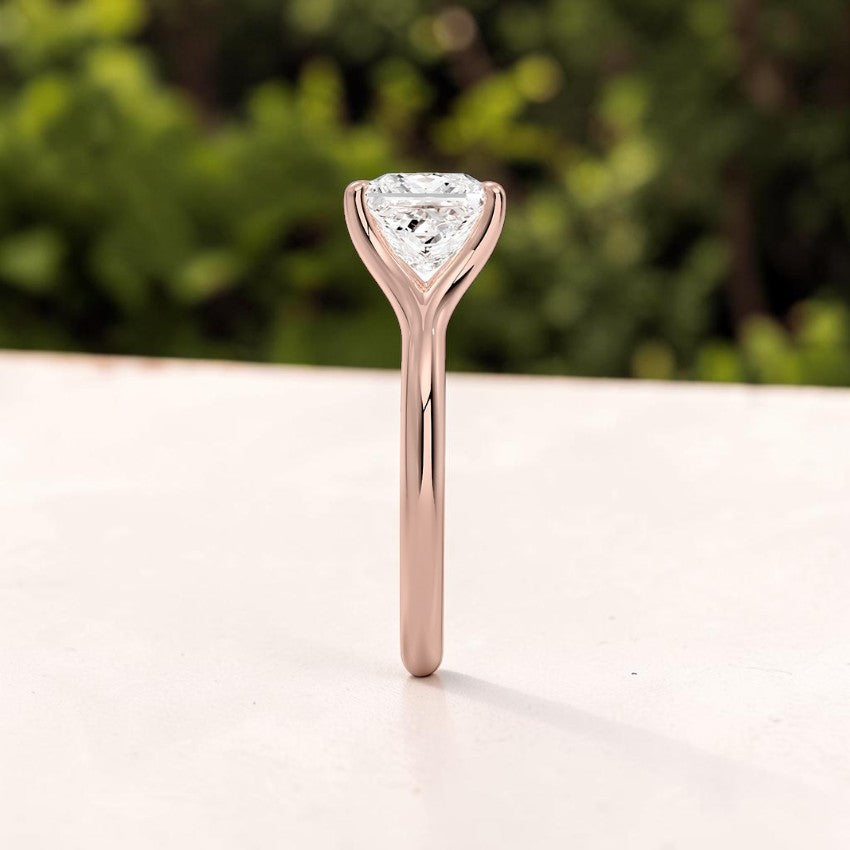 14K Gold 1 Carat Princess Cut Lab Grown Diamond Cathedral Solitaire Engagement Ring