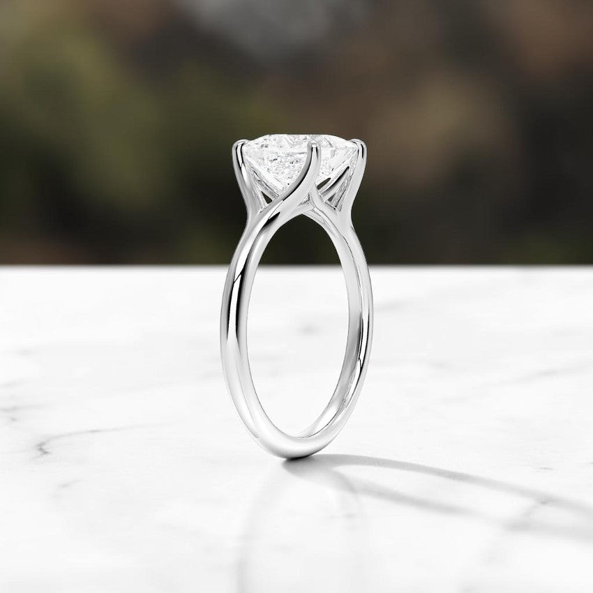 14K Gold 1 Carat Princess Cut Lab Grown Diamond Cathedral Solitaire Engagement Ring