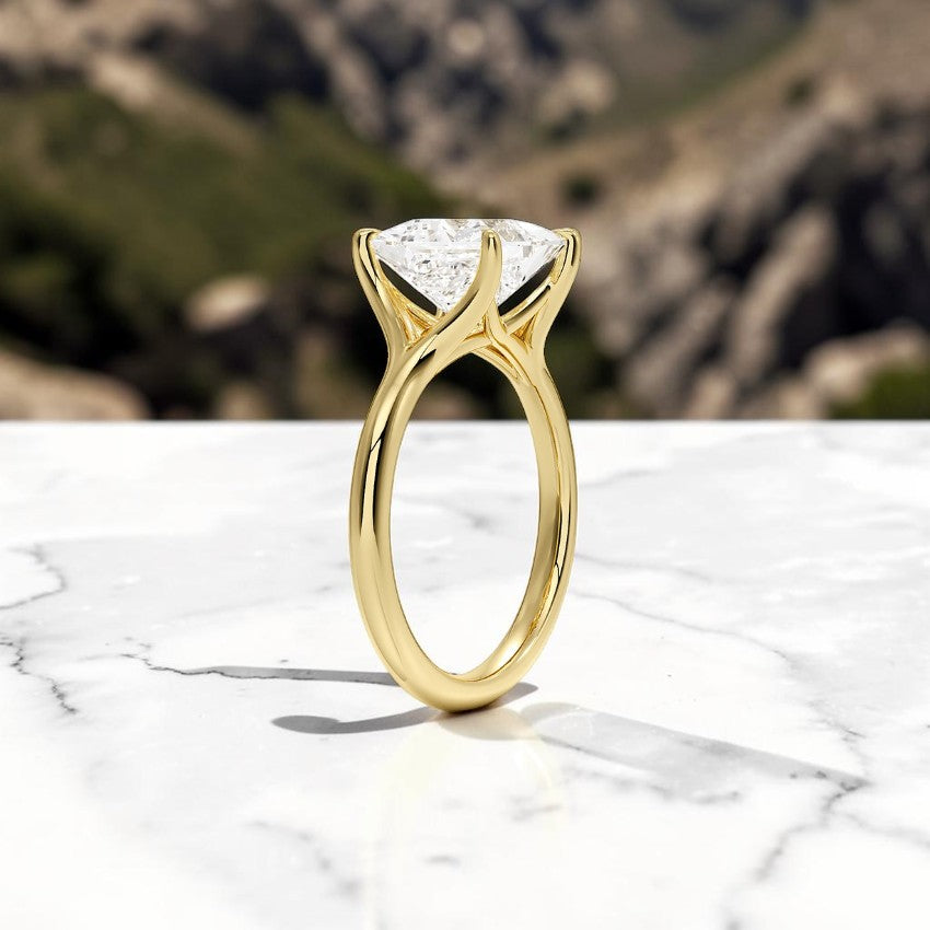 14K Gold 1 Carat Princess Cut Lab Grown Diamond Cathedral Solitaire Engagement Ring