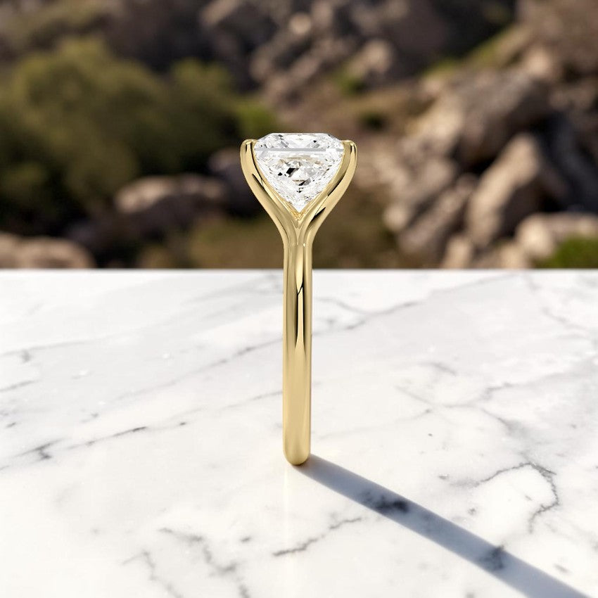 14K Gold 1 Carat Princess Cut Lab Grown Diamond Cathedral Solitaire Engagement Ring