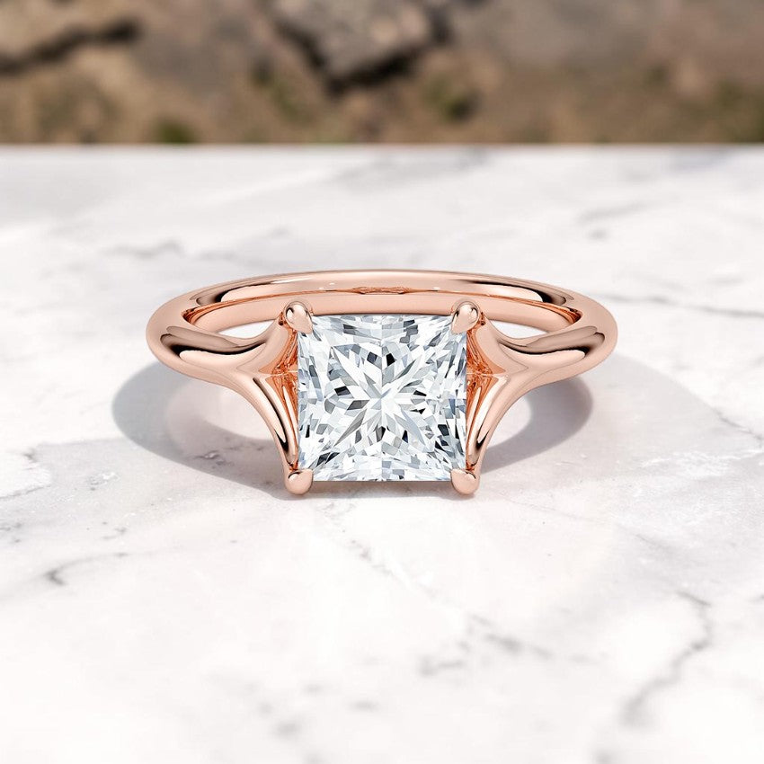 14K Gold 1 Carat Princess Cut Lab Grown Diamond Cathedral Solitaire Engagement Ring