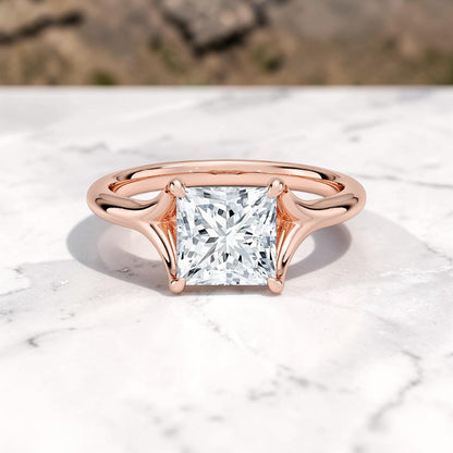 14K Gold 1 Carat Princess Cut Lab Grown Diamond Cathedral Solitaire Engagement Ring