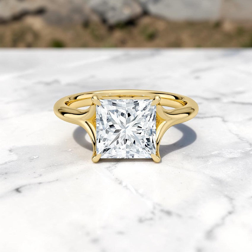 14K Gold 1 Carat Princess Cut Lab Grown Diamond Cathedral Solitaire Engagement Ring