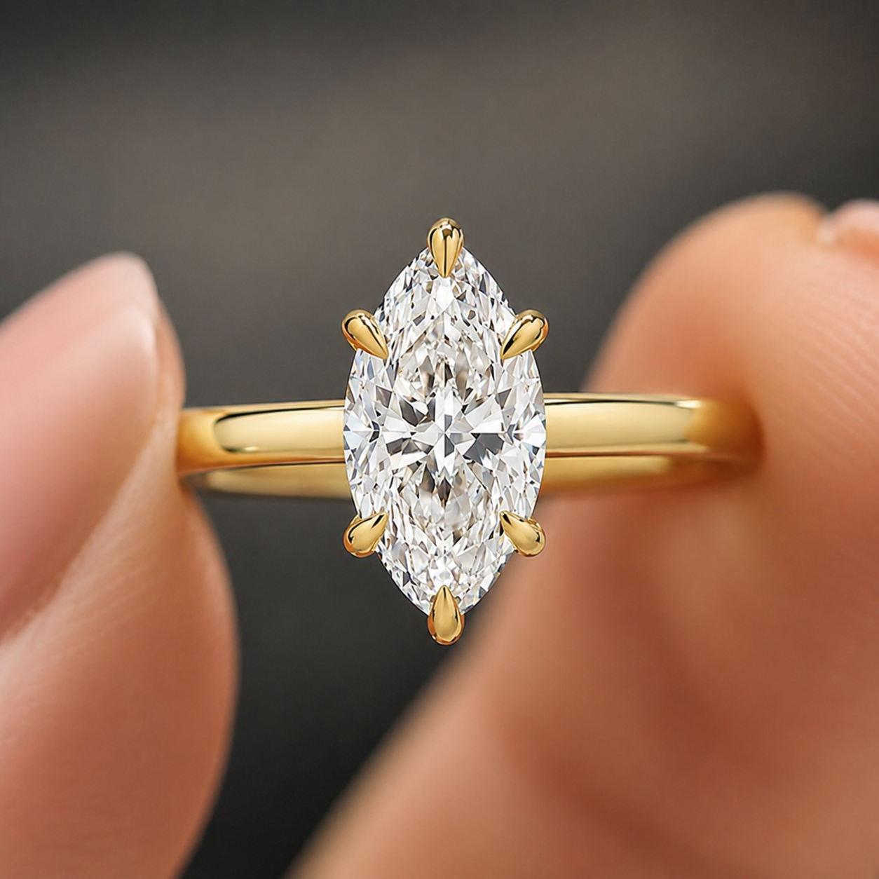 Marquise Lab Grown Diamond Lotus Basket Solitaire Engagement Ring