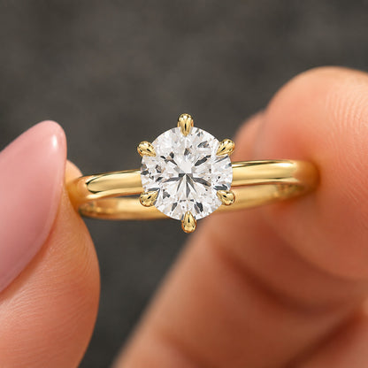 Round Lab Grown Diamond Lotus Basket Solitaire Engagement Ring