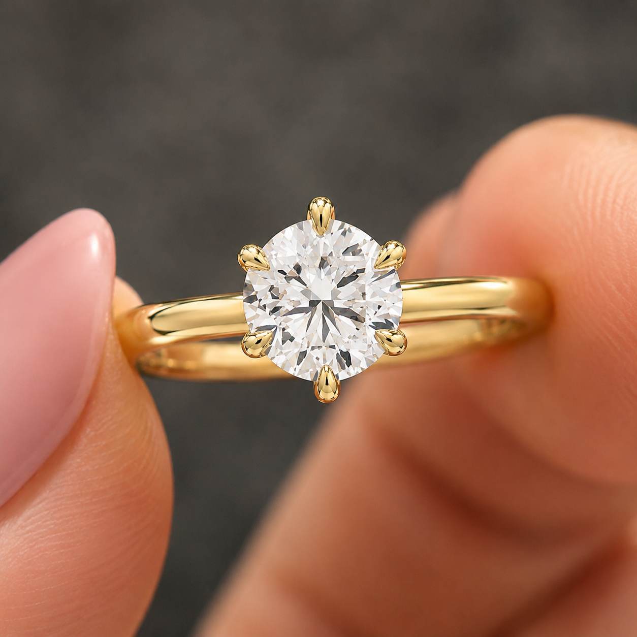 Round Lab Grown Diamond Lotus Basket Solitaire Engagement Ring