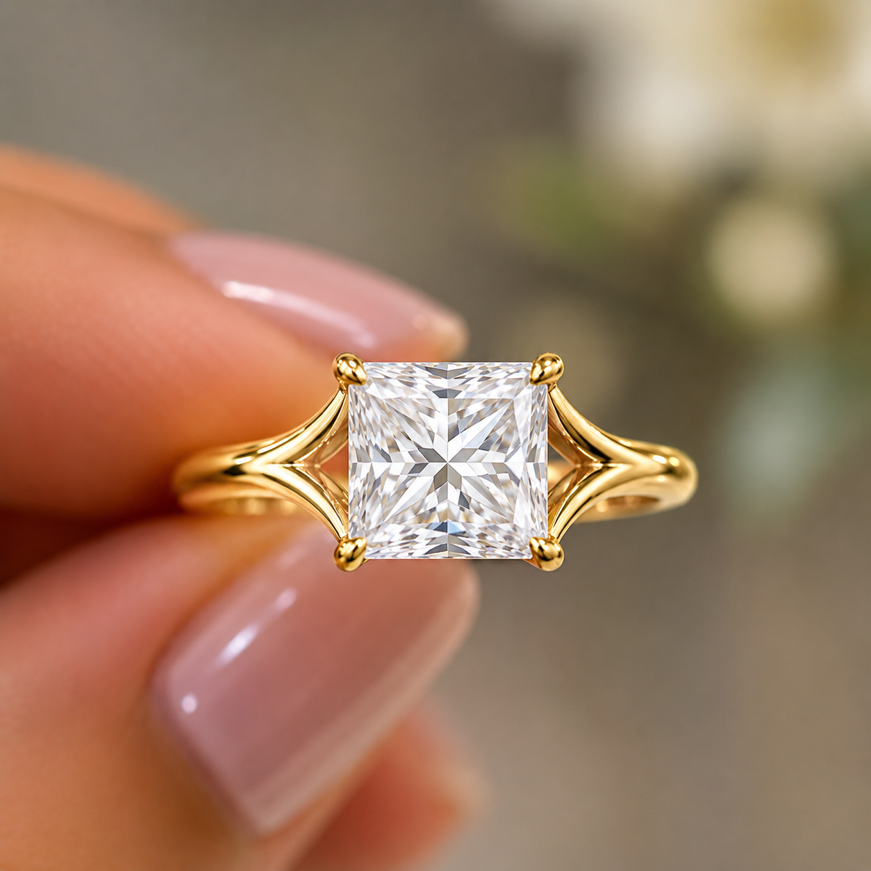 14K Gold 1 Carat Princess Cut Lab Grown Diamond Cathedral Solitaire Engagement Ring
