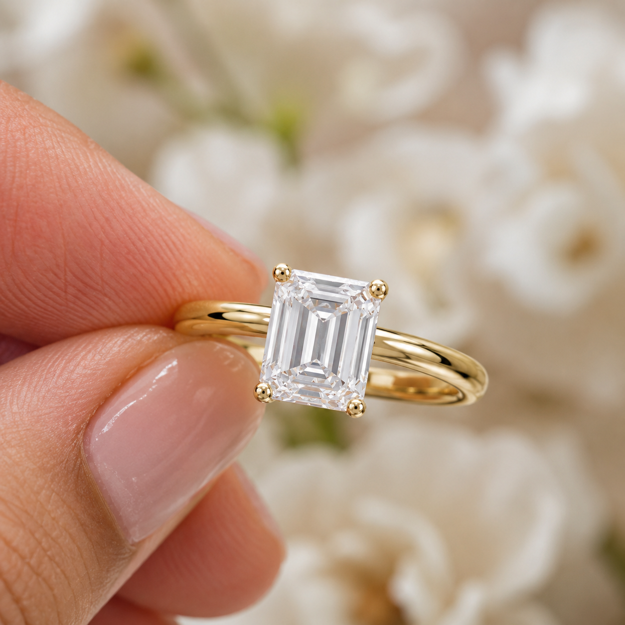 14K Gold 1 Carat Emerald Cut Lab Grown Diamond Solitaire Engagement Ring