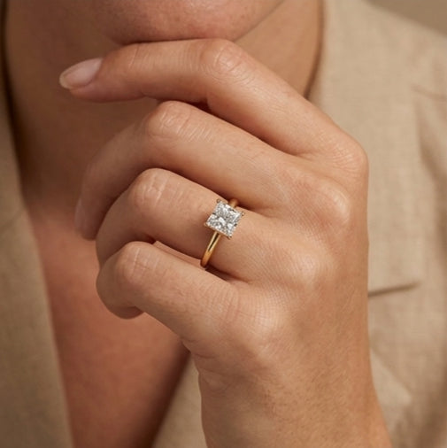 14K Gold 1 Carat Princess Cut Lab Grown Diamond Solitaire Engagement Ring
