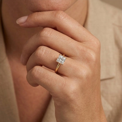 14K Gold 1 Carat Princess Cut Lab Grown Diamond Solitaire Engagement Ring