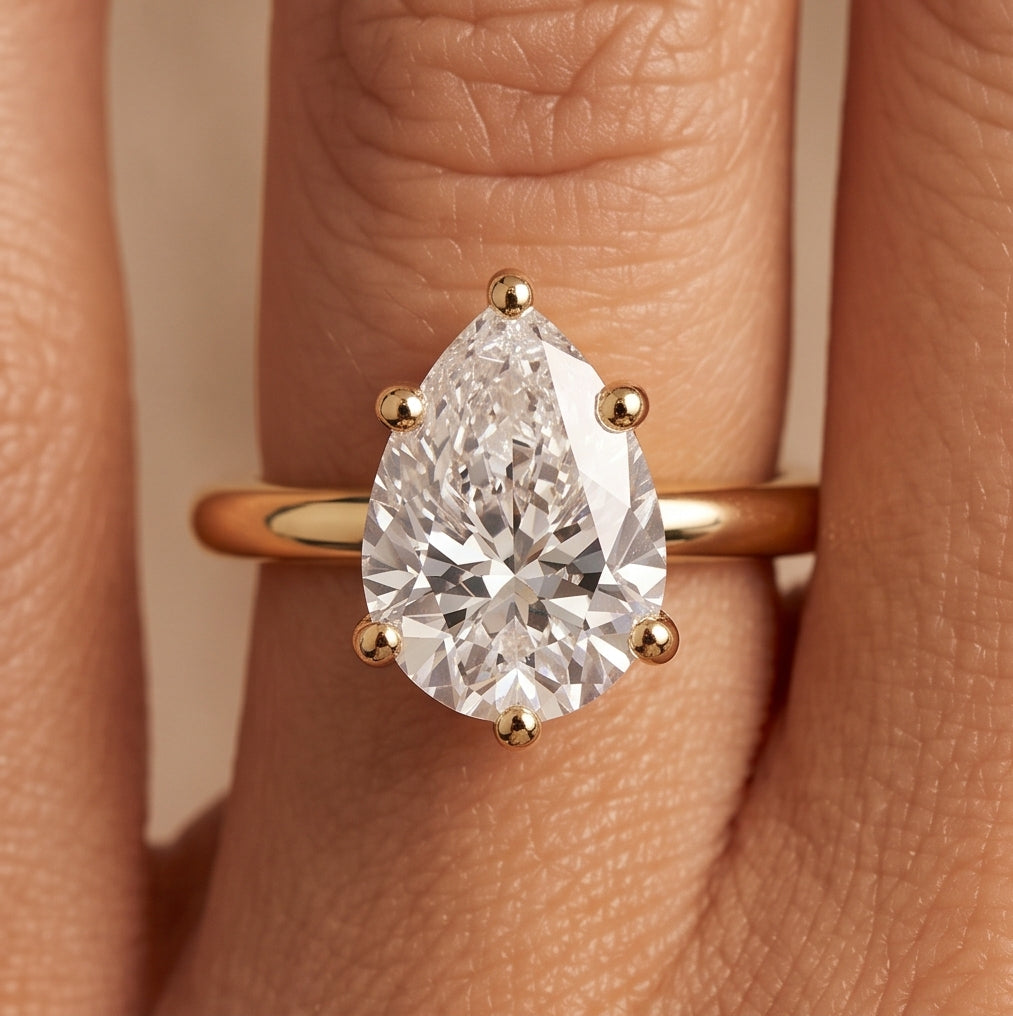 14K Gold 1 Carat Pear Cut Lab Grown Diamond Solitaire Engagement Ring