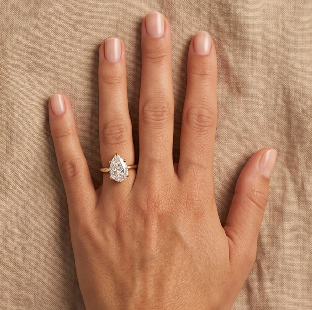 14K Gold 1 Carat Pear Cut Lab Grown Diamond Solitaire Engagement Ring