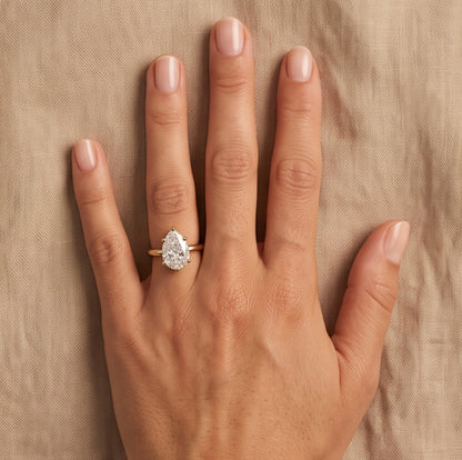14K Gold 1 Carat Pear Cut Lab Grown Diamond Solitaire Engagement Ring