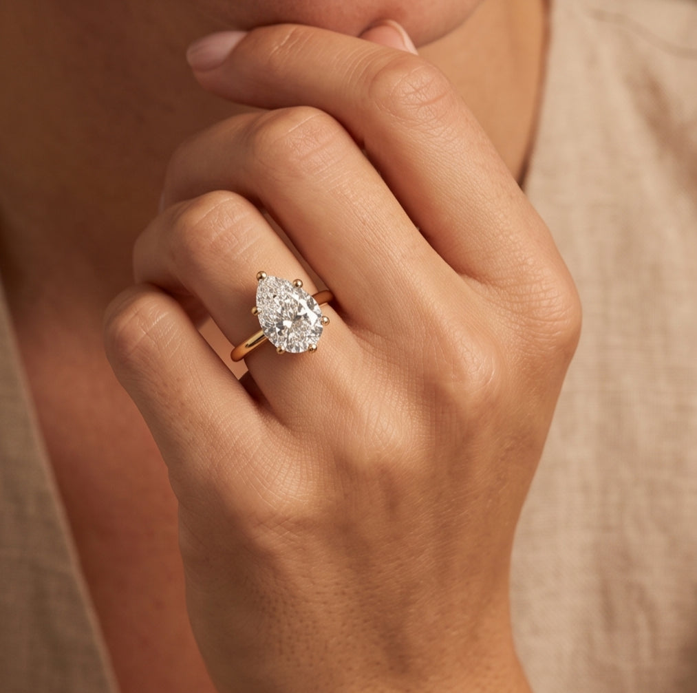 14K Gold 1 Carat Pear Cut Lab Grown Diamond Solitaire Engagement Ring