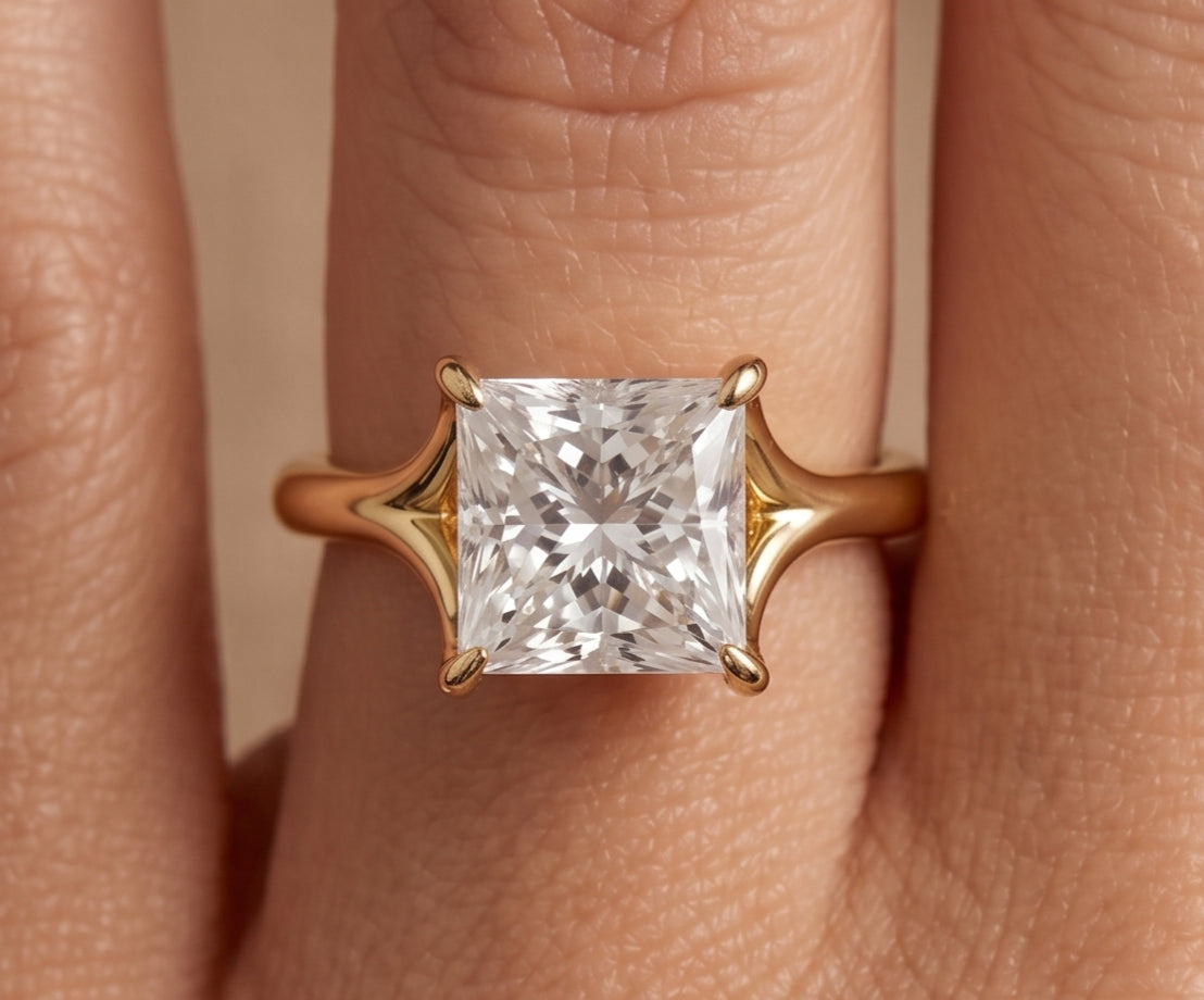 14K Gold 1 Carat Princess Cut Lab Grown Diamond Cathedral Solitaire Engagement Ring