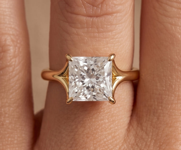 Princess Cut Lab Grown Diamond Cathedral Solitaire Engagement Ring