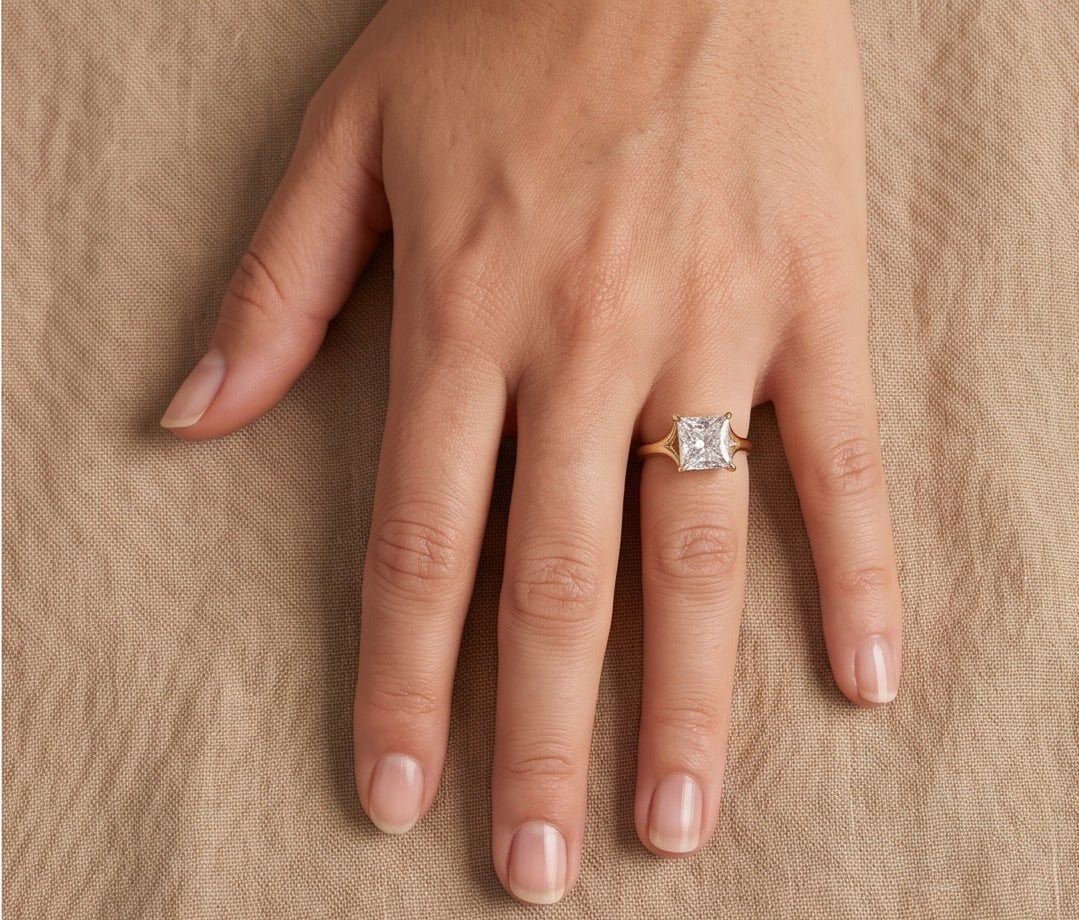 14K Gold 1 Carat Princess Cut Lab Grown Diamond Cathedral Solitaire Engagement Ring
