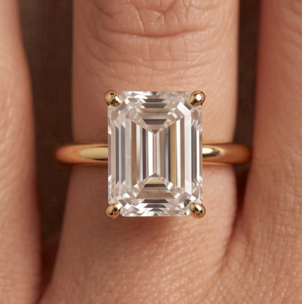 14K Gold 1 Carat Emerald Cut Lab Grown Diamond Solitaire Engagement Ring