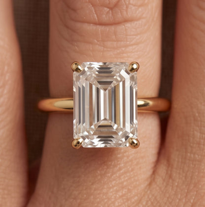 14K Gold 1 Carat Emerald Cut Lab Grown Diamond Solitaire Engagement Ring