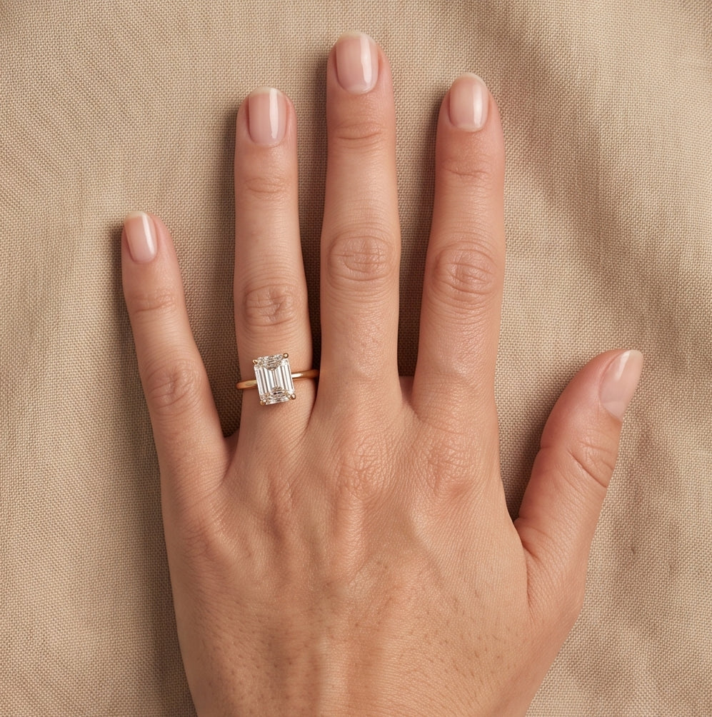 14K Gold 1 Carat Emerald Cut Lab Grown Diamond Solitaire Engagement Ring