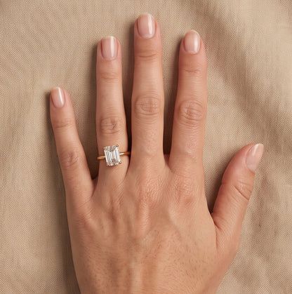 14K Gold 1 Carat Emerald Cut Lab Grown Diamond Solitaire Engagement Ring