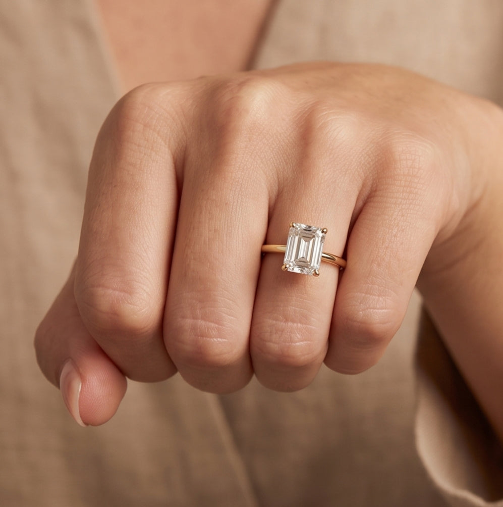 14K Gold 1 Carat Emerald Cut Lab Grown Diamond Solitaire Engagement Ring