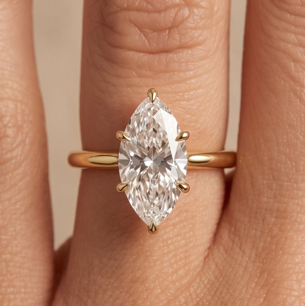 14K Gold 1 Carat Marquise Cut Lab Grown Diamond Solitaire Engagement Ring