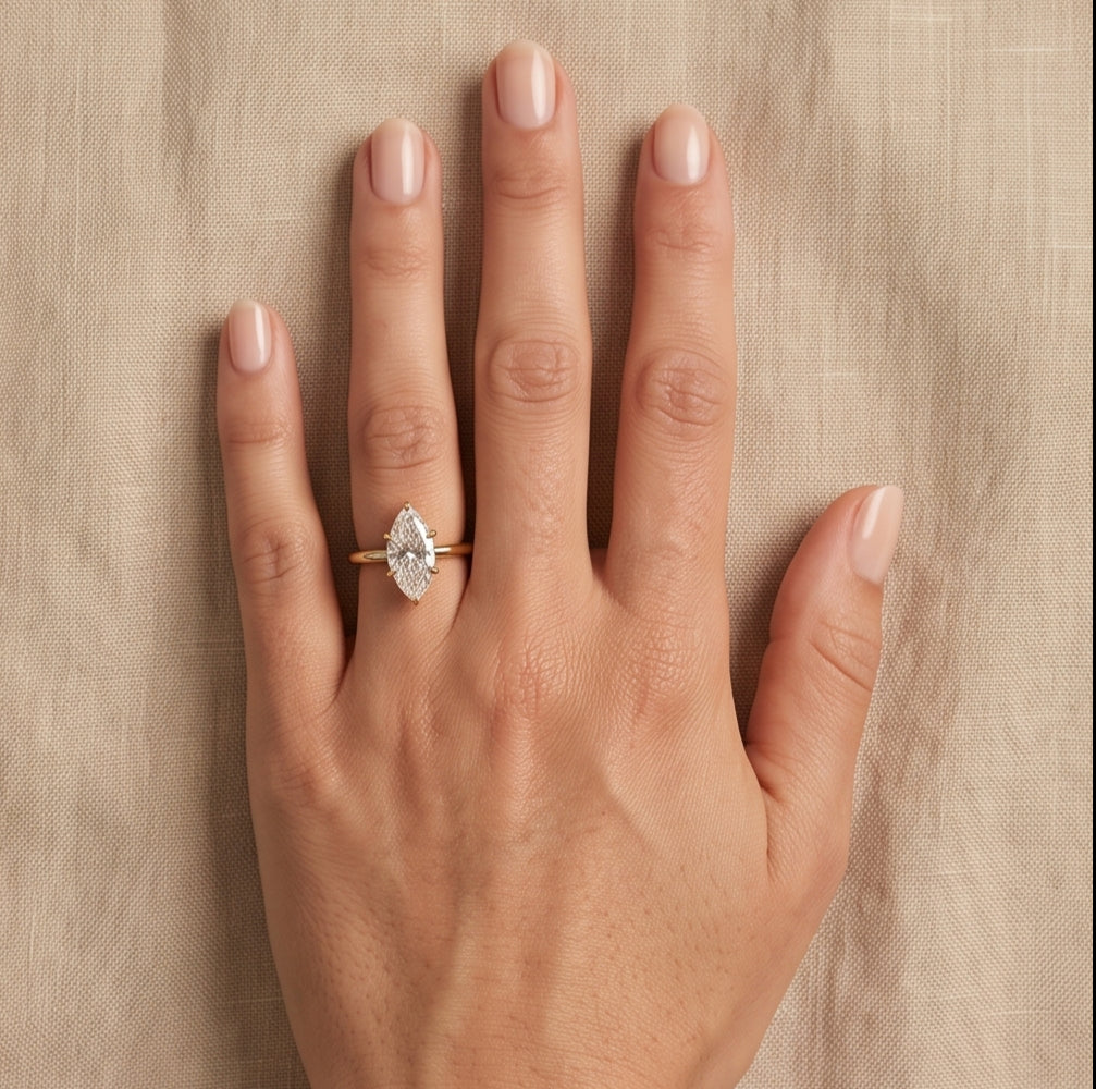 14K Gold 1 Carat Marquise Cut Lab Grown Diamond Solitaire Engagement Ring