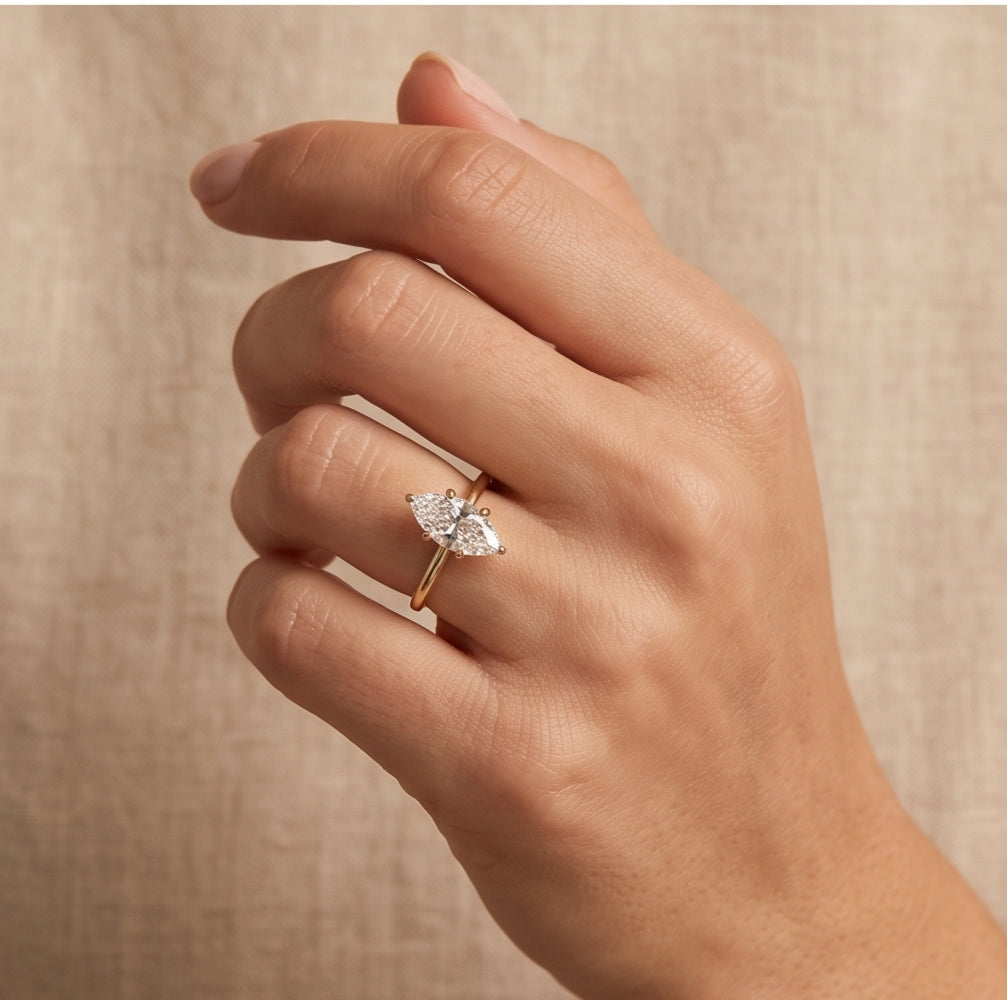 14K Gold 1 Carat Marquise Cut Lab Grown Diamond Solitaire Engagement Ring