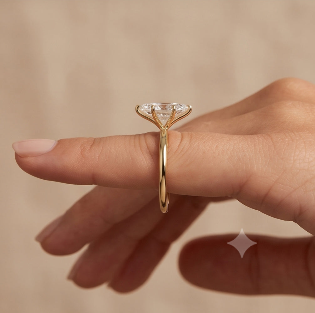 14K Gold 1 Carat Marquise Cut Lab Grown Diamond Solitaire Engagement Ring