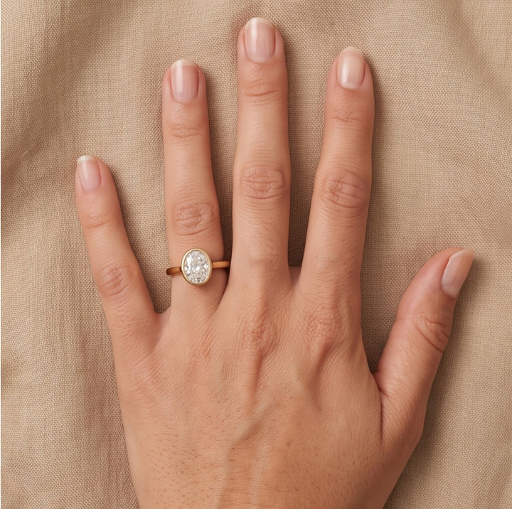 Oval Cut Lab Grown Diamond Bezel Engagement Ring