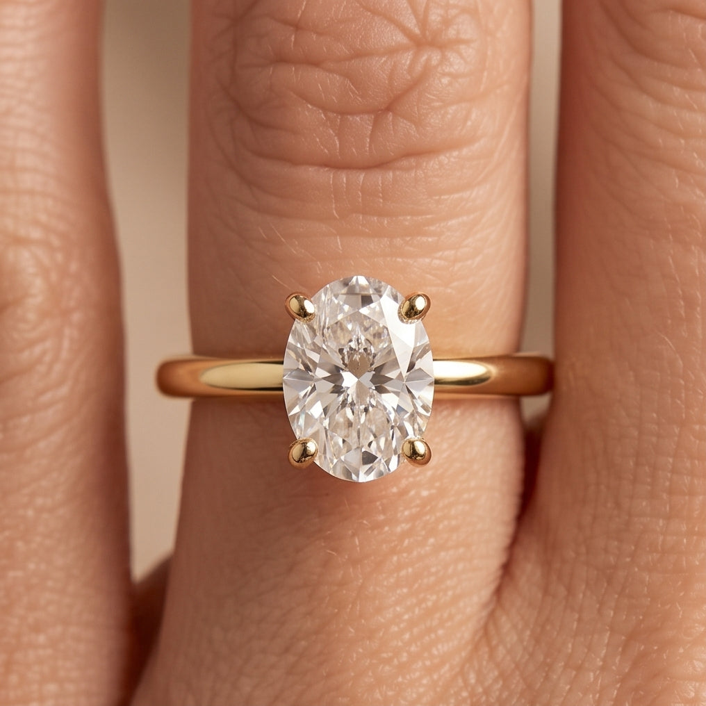 14K Gold 1 Carat Oval Cut Lab Grown Diamond Solitaire Engagement Ring