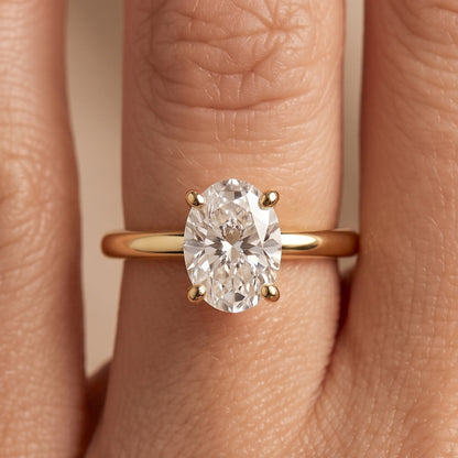 14K Gold 1 Carat Oval Cut Lab Grown Diamond Solitaire Engagement Ring