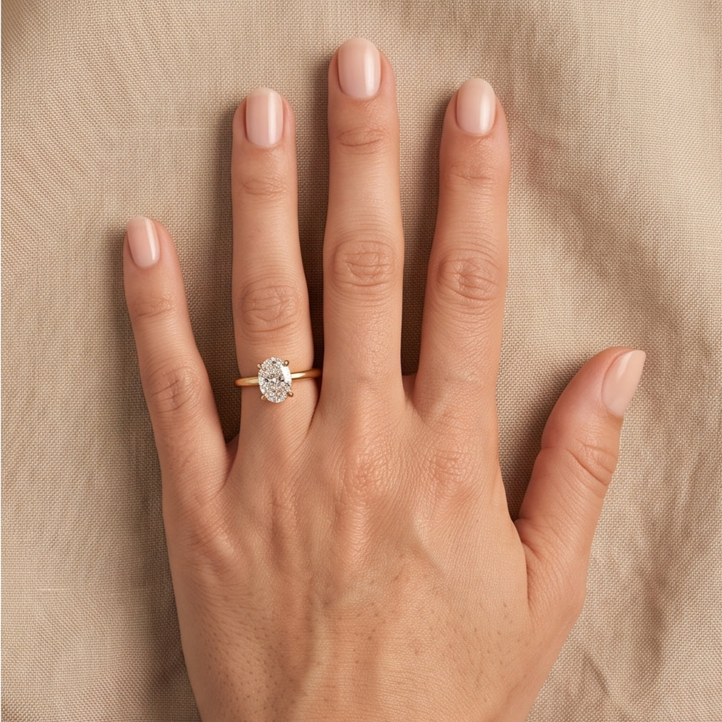 14K Gold 1 Carat Oval Cut Lab Grown Diamond Solitaire Engagement Ring