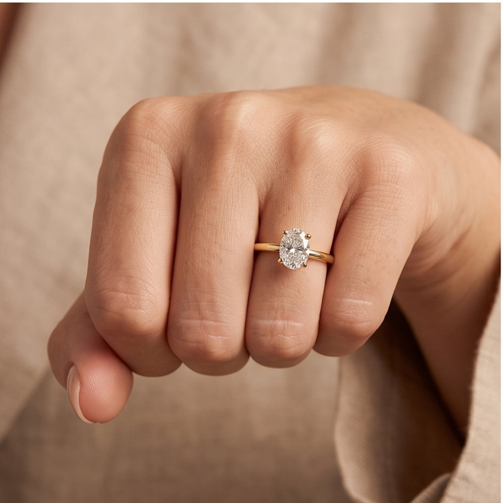 14K Gold 1 Carat Oval Cut Lab Grown Diamond Solitaire Engagement Ring