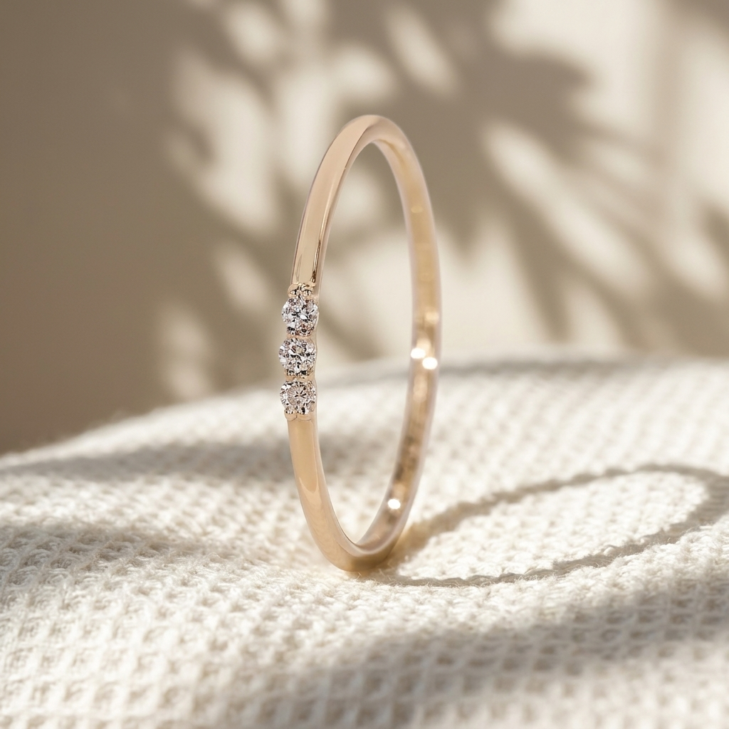 round cut 3 stone diamond wedding band
