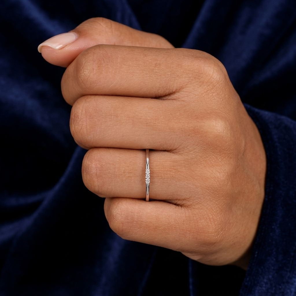 round diamond minimalist wedding band