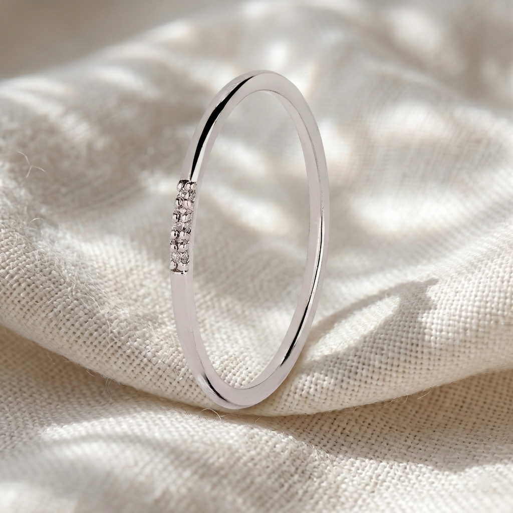 round diamond minimalist wedding band