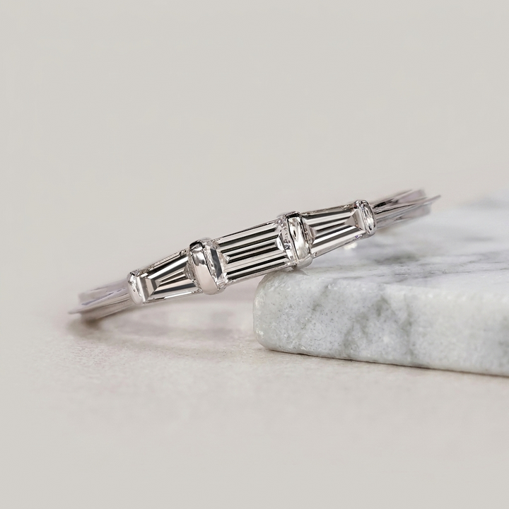 Three-Stone Tapered Baguette Diamond Band in Gold