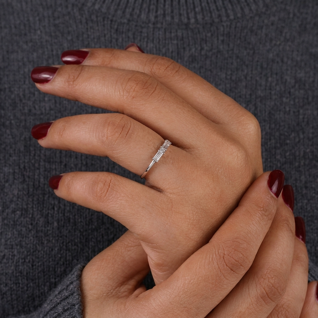 morse code baguette & round diamond band